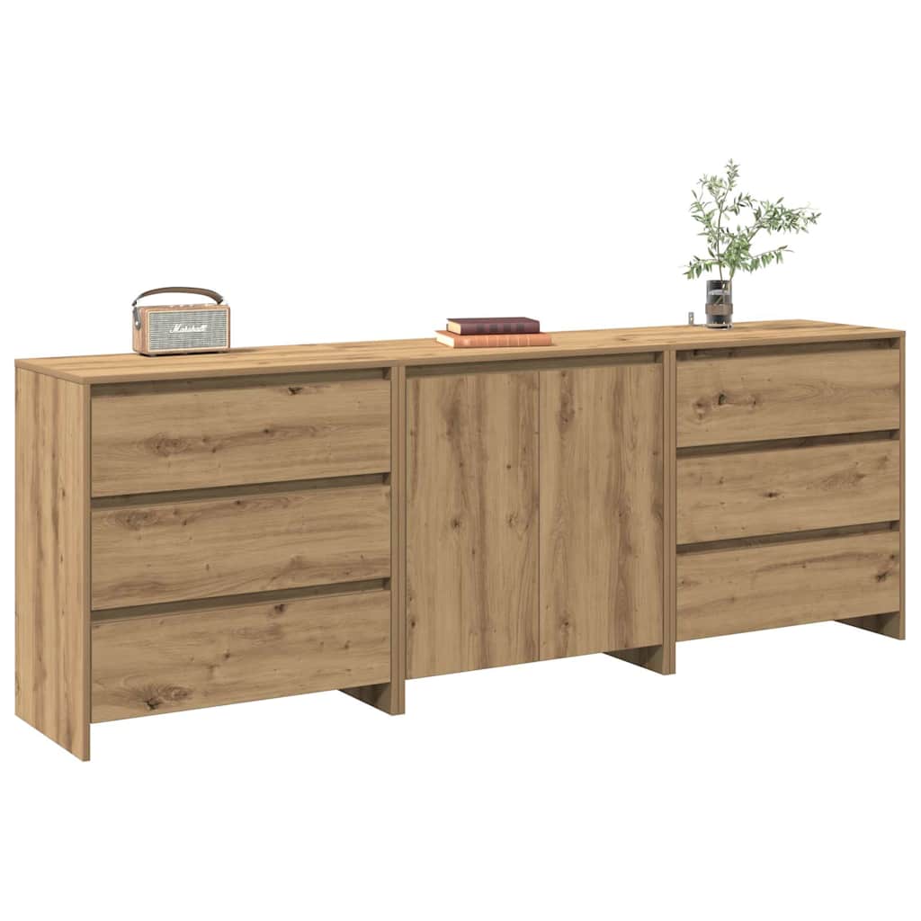 3 Piece Sideboard Engineered Wood Artisan oak