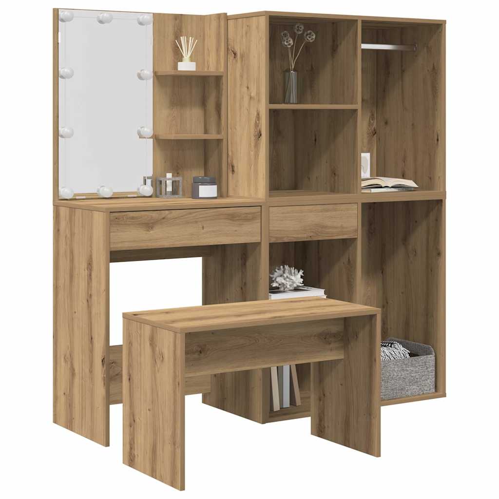 Dressing Table Set with LED Engineered Wood Artisan oak