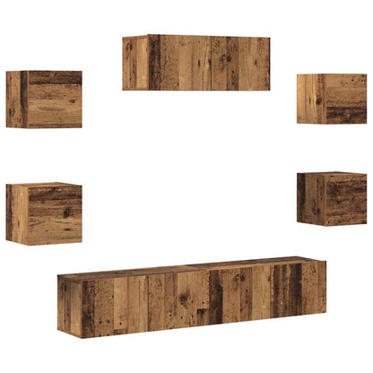 7 Piece TV Cabinet Set Engineered Wood Width 80 cm Old wood