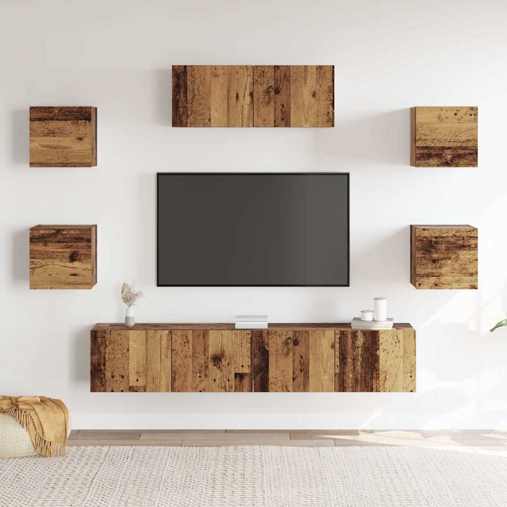 7 Piece TV Cabinet Set Engineered Wood Width 80 cm Old wood