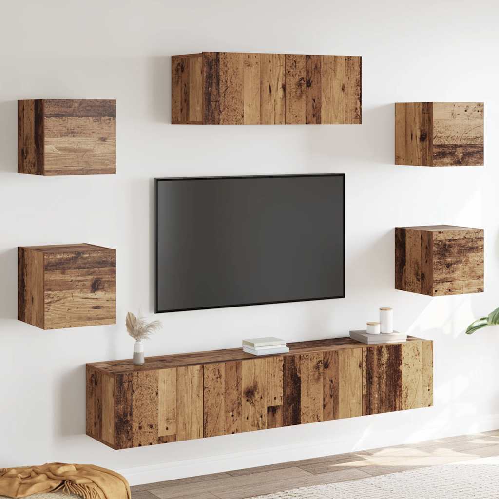 7 Piece TV Cabinet Set Engineered Wood Width 80 cm Old wood