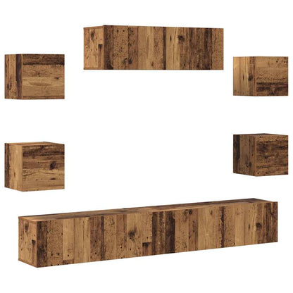 7 Piece TV Cabinet Set Engineered Wood Width 100 cm Old wood