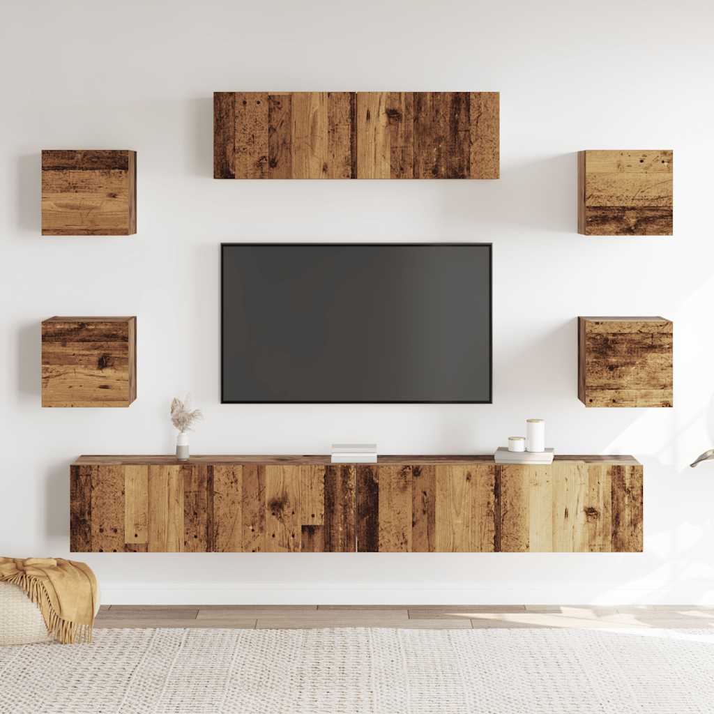 7 Piece TV Cabinet Set Engineered Wood Width 100 cm Old wood