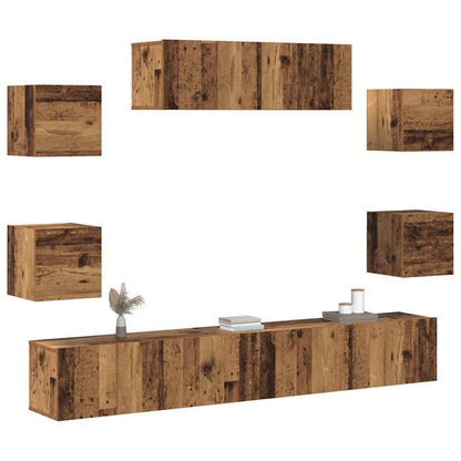 7 Piece TV Cabinet Set Engineered Wood Width 100 cm Old wood