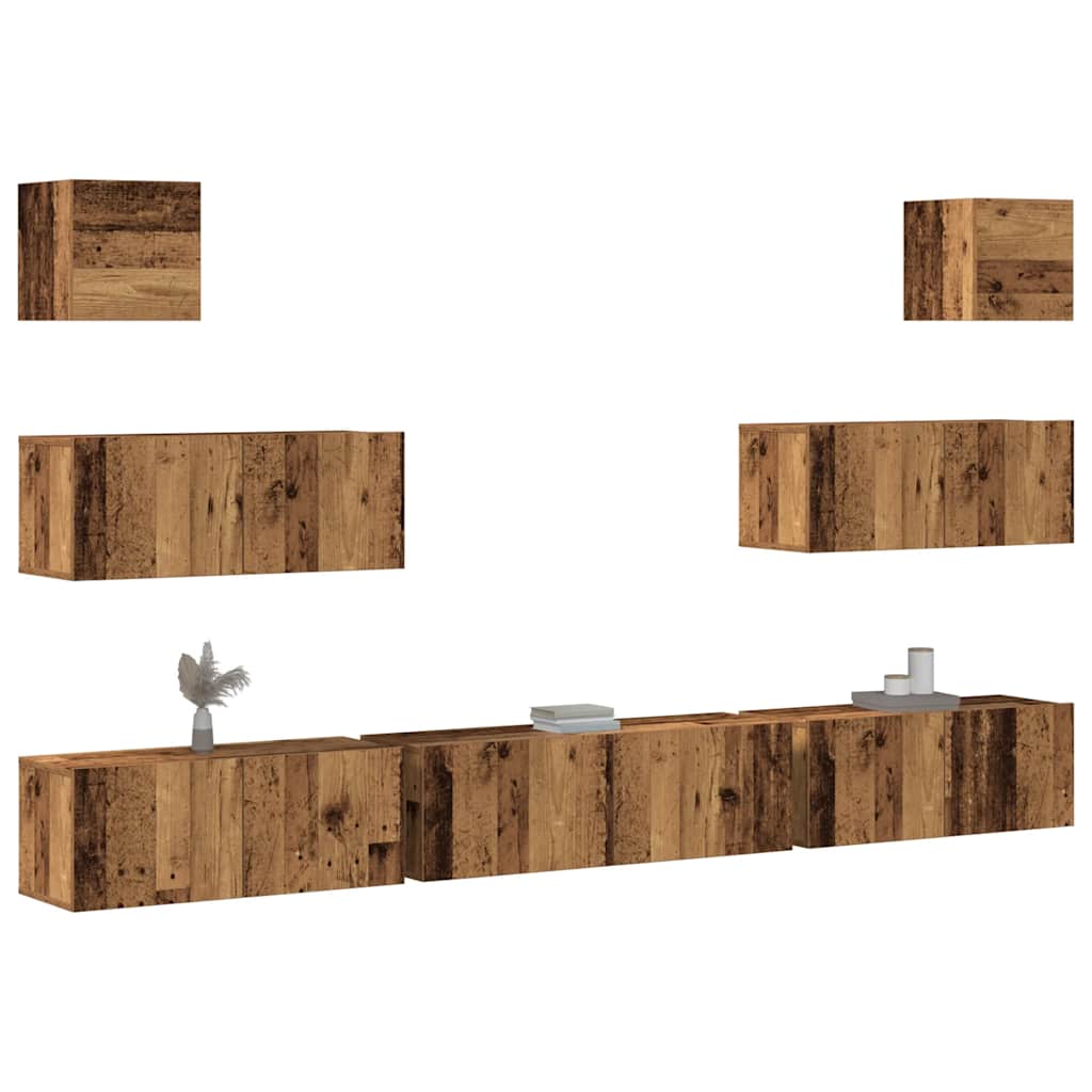 7 Piece TV Cabinet Set Engineered Wood Old wood