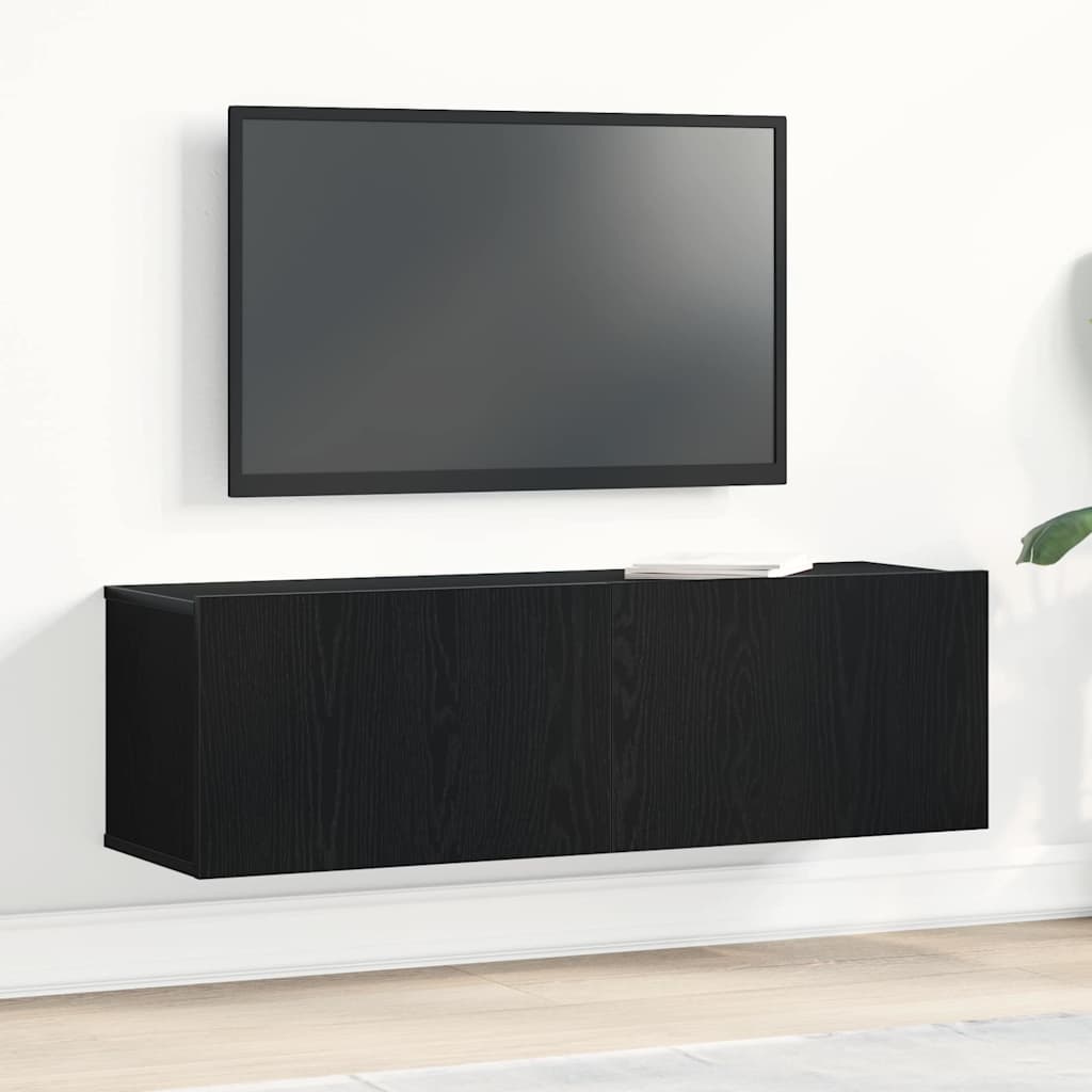 2 Piece Wall-mounted TV Cabinet Set 100x30x30 cm Engineered Wood Black oak