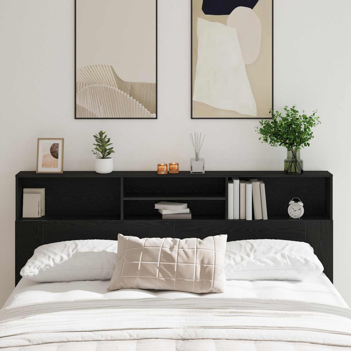 Headboard Cabinet 200x19x103.5 cm Black oak