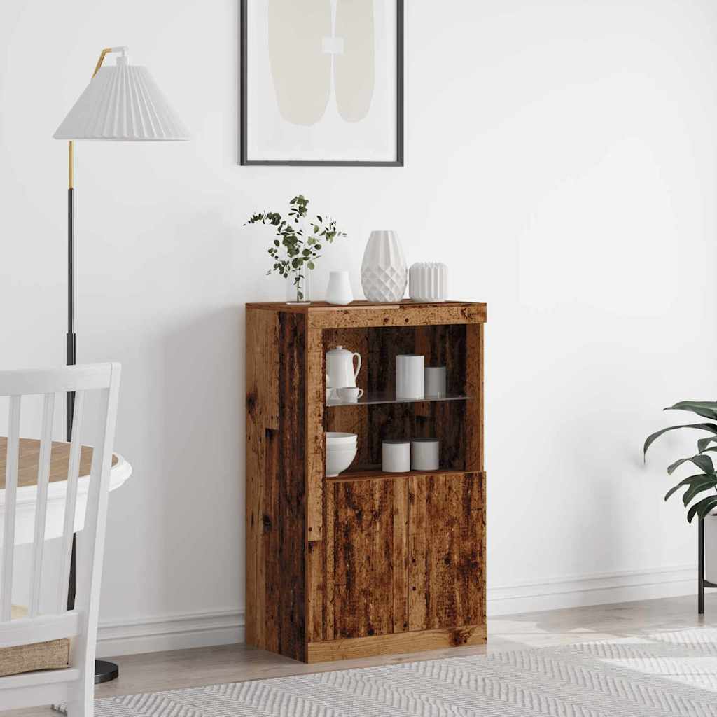 Side Cabinet with LED Lights Engineered Wood Old wood