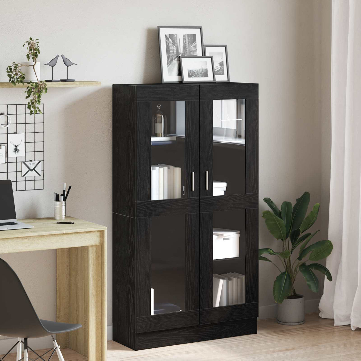 Vitrine Cabinet 82.5x30.5x150 cm Engineered Wood Black oak