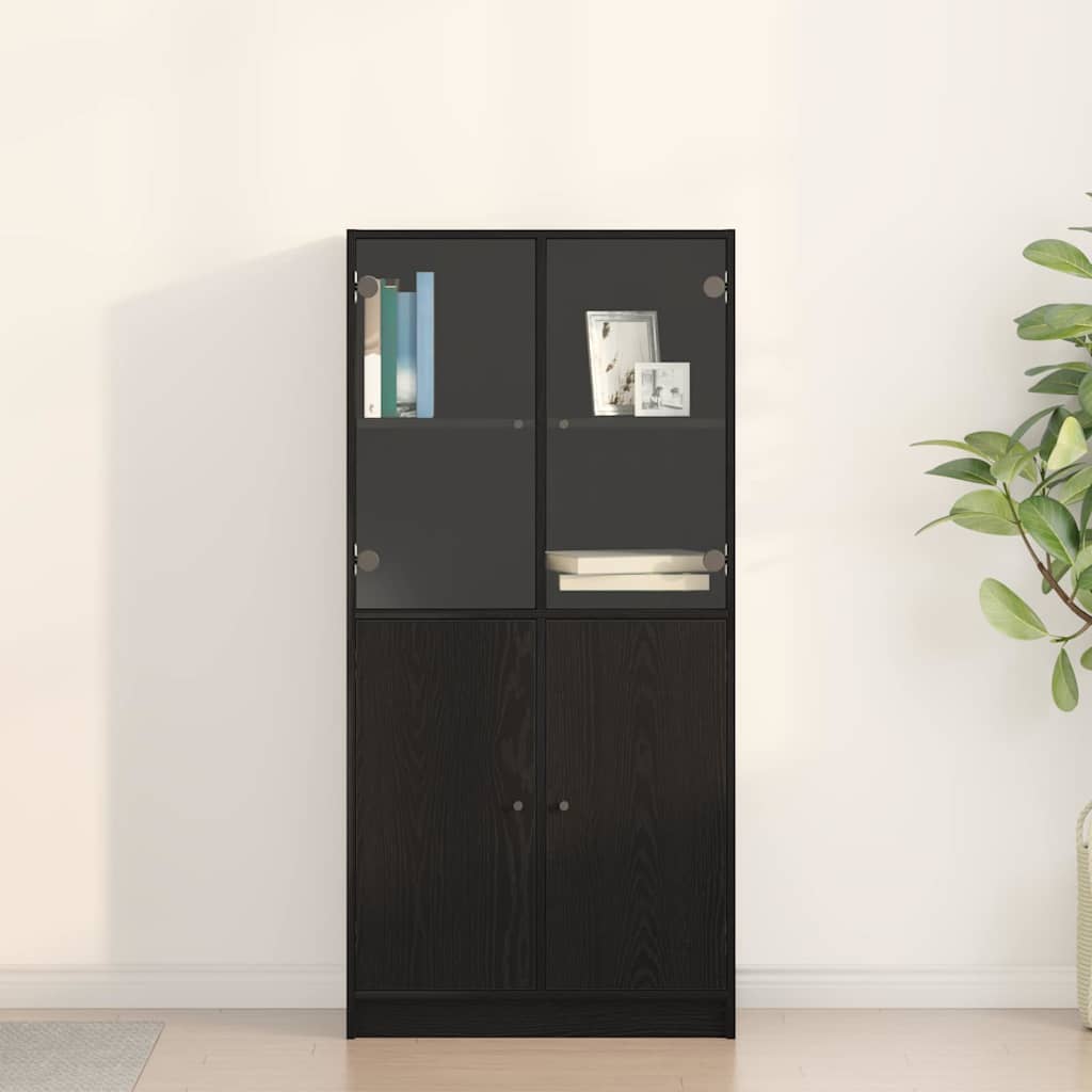 Highboard with Doors 68x37x142 cm Engineered Wood Black oak 68 cm