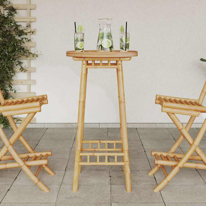 3 Piece Outdoor Bar Set Foldable Bamboo Table Round