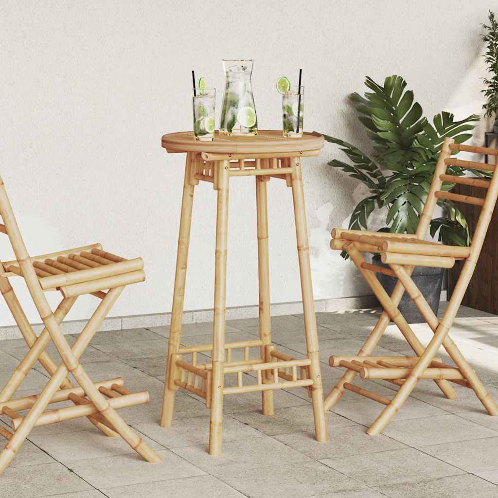 3 Piece Outdoor Bar Set Foldable Bamboo Table Round