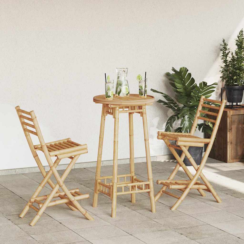 3 Piece Outdoor Bar Set Foldable Bamboo Table + 2 chair Square