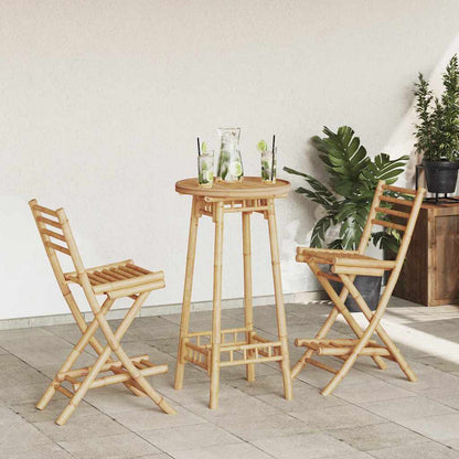 3 Piece Outdoor Bar Set Foldable Bamboo Table + 2 chair Square