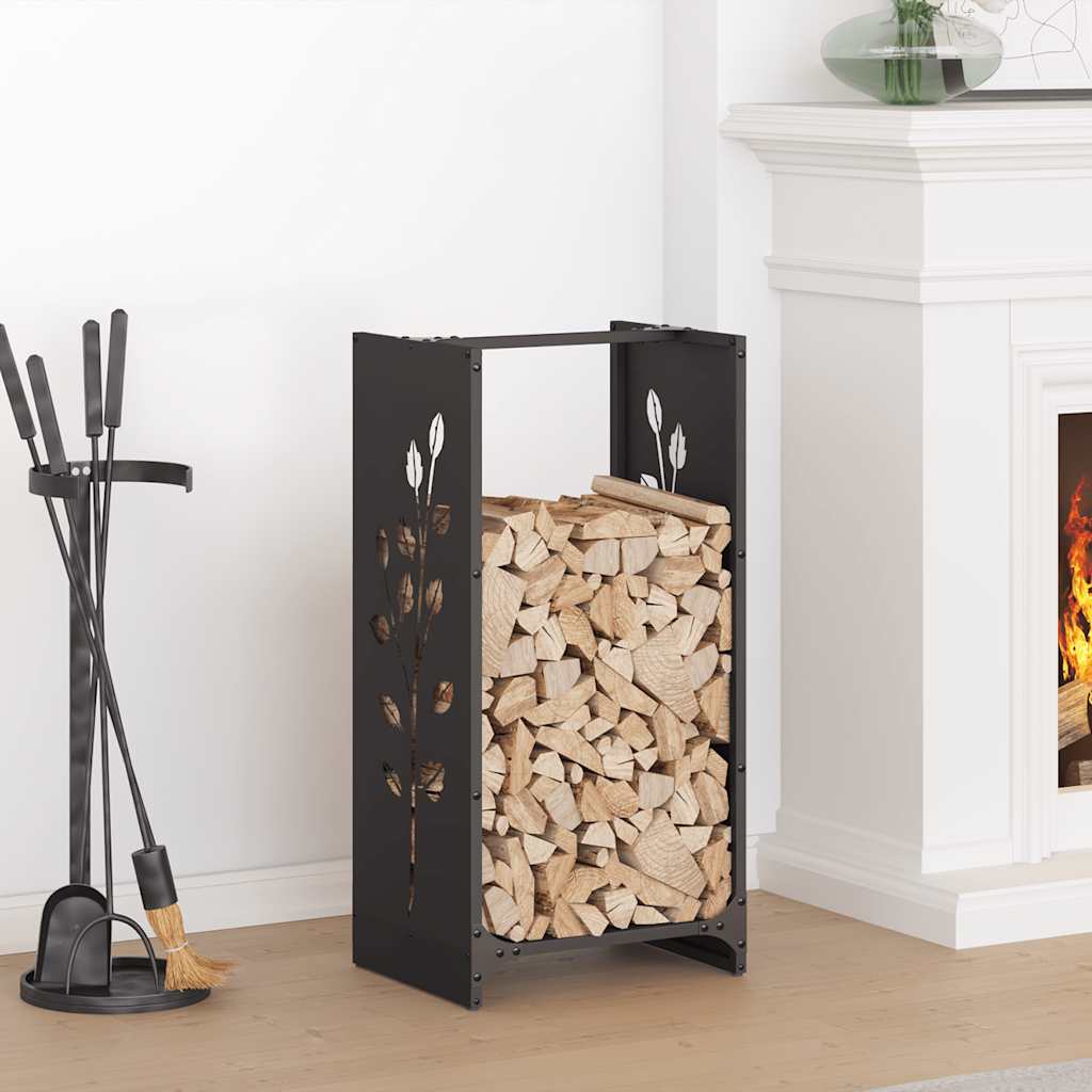 Firewood Rack 40x30x80 cm Cold-rolled steel Black Leaf pattern