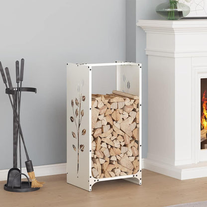 Firewood Rack 40x30x80 cm Cold-rolled steel White Leaf pattern