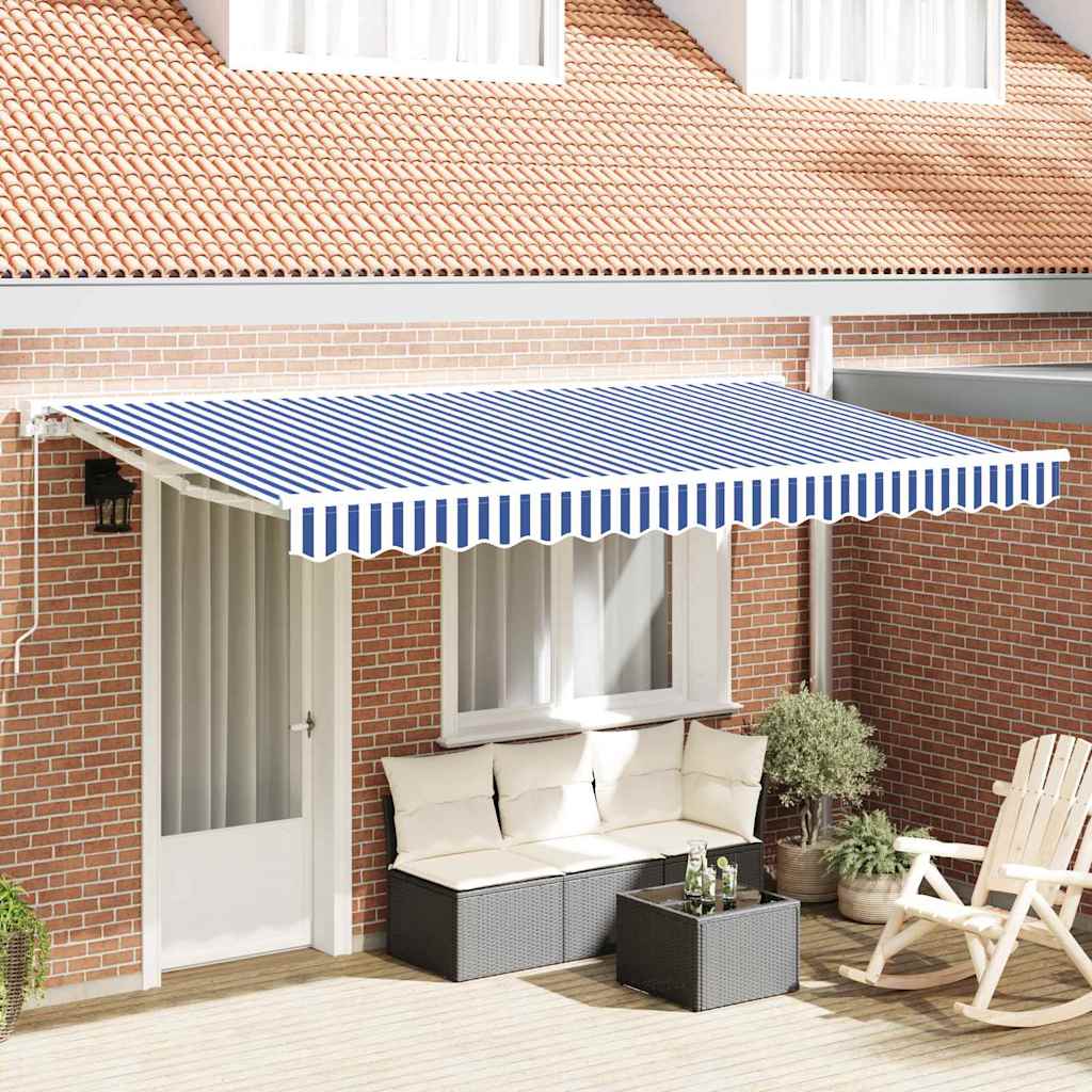 Manual Awning 3.5 x 2 m Sand 100% Polyester Blue and white (white frame)