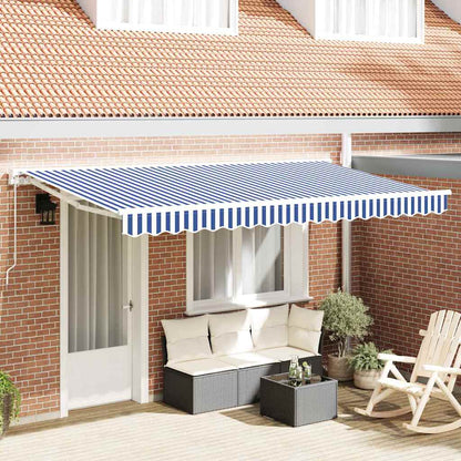 Manual Awning 3.5 x 2 m Sand 100% Polyester Blue and white (white frame)