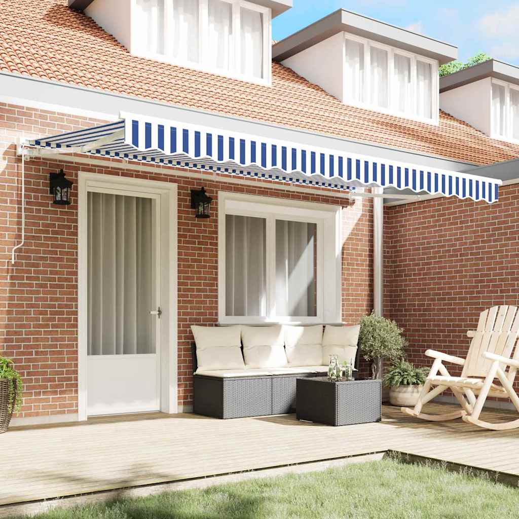 Manual Awning 3.5 x 2 m Sand 100% Polyester Blue and white (white frame)