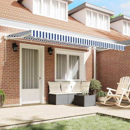 Manual Awning 3.5 x 2 m Sand 100% Polyester Blue and white (white frame)
