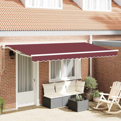 Manual Awning 3.5 x 2 m Sand 100% Polyester Burgundy (white frame)