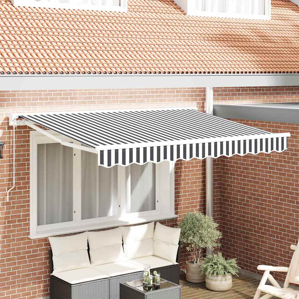 Manual Awning 3.5 x 2 m Sand 100% Polyester Anthracite and white (white frame)