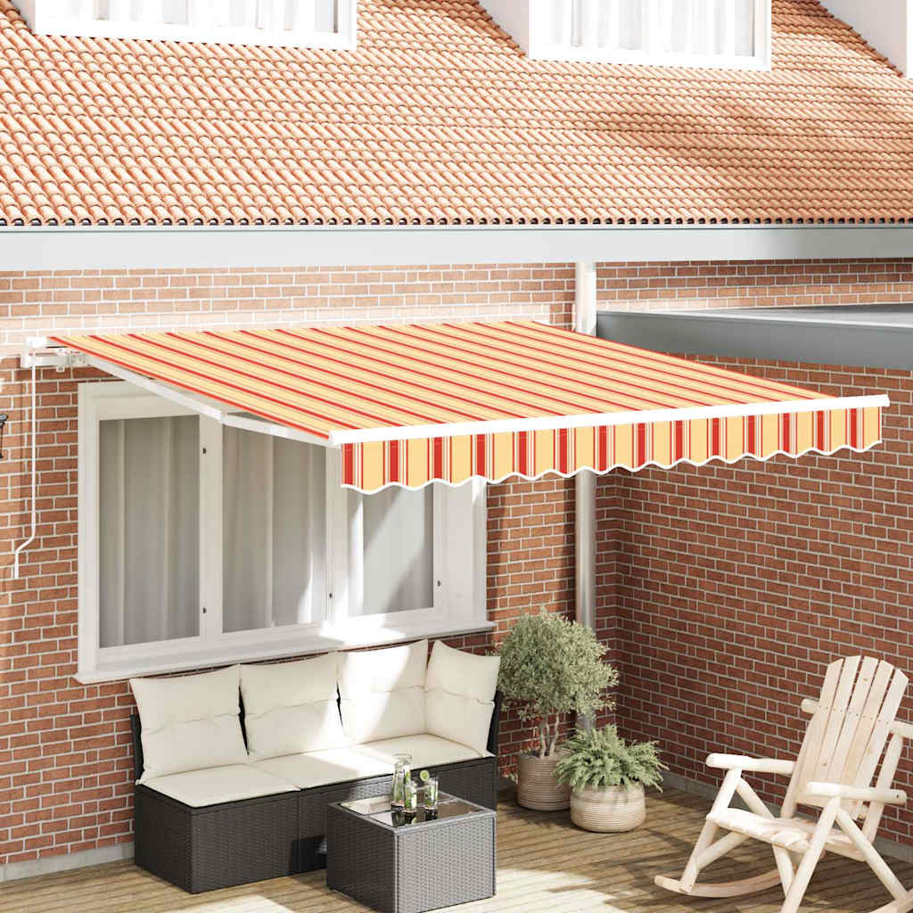 Manual Awning 3.5 x 2.5 m 100% Polyester with White Frame Drop 250 cm Width 350 cm Yellow/orange/white