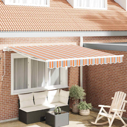 Manual Awning 3.5 x 2.5 m 100% Polyester with White Frame Drop 250 cm Width 350 cm Orange/grey/blue/white