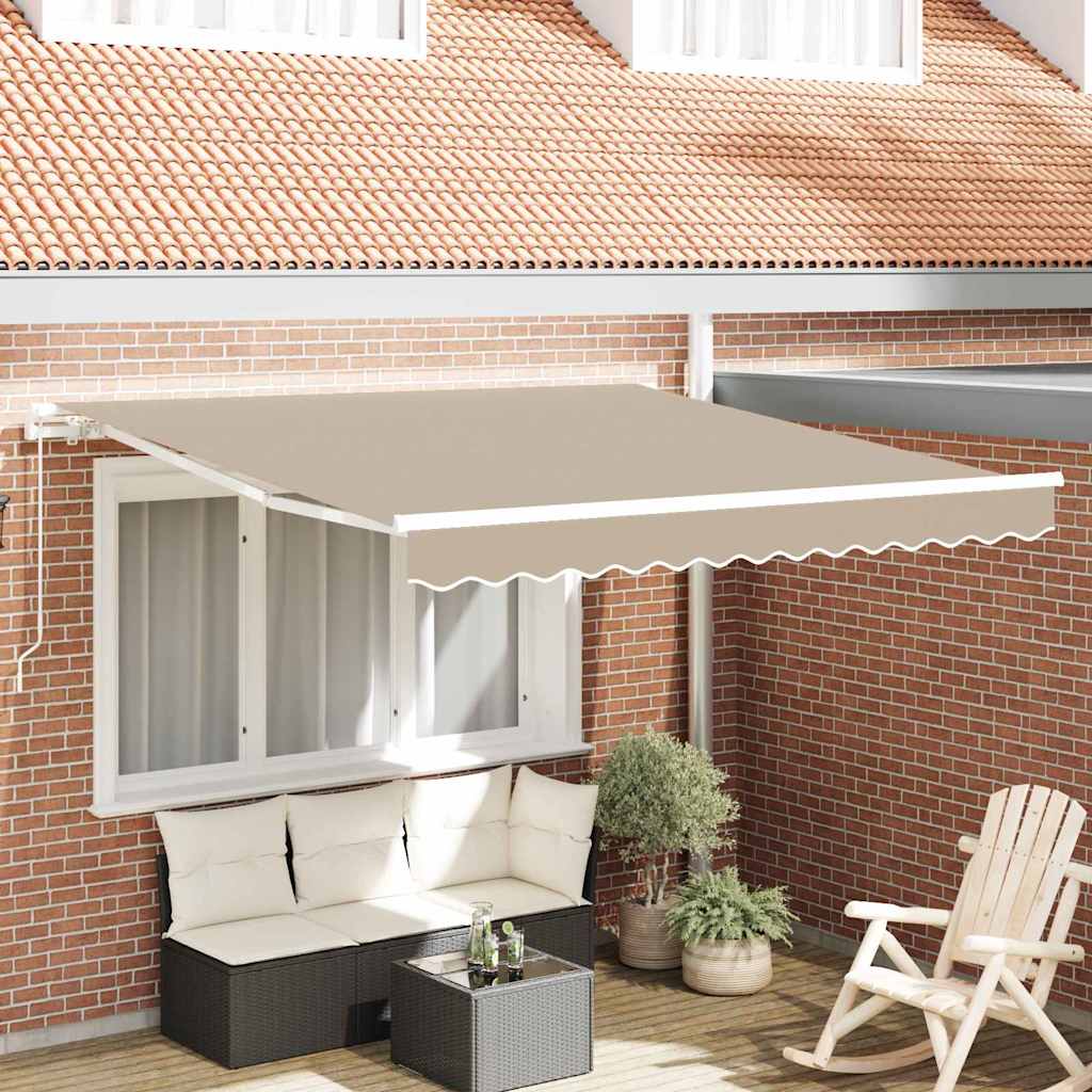 Manual Awning 3.5 x 2.5 m 100% Polyester with White Frame Drop 250 cm Width 350 cm Beige