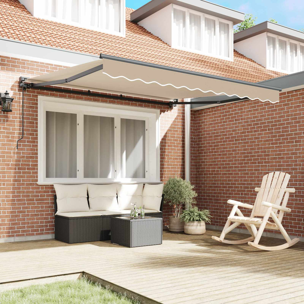 vidaXL Awning Frame Beige 350 x 250 cm Polyester with PU coating 3