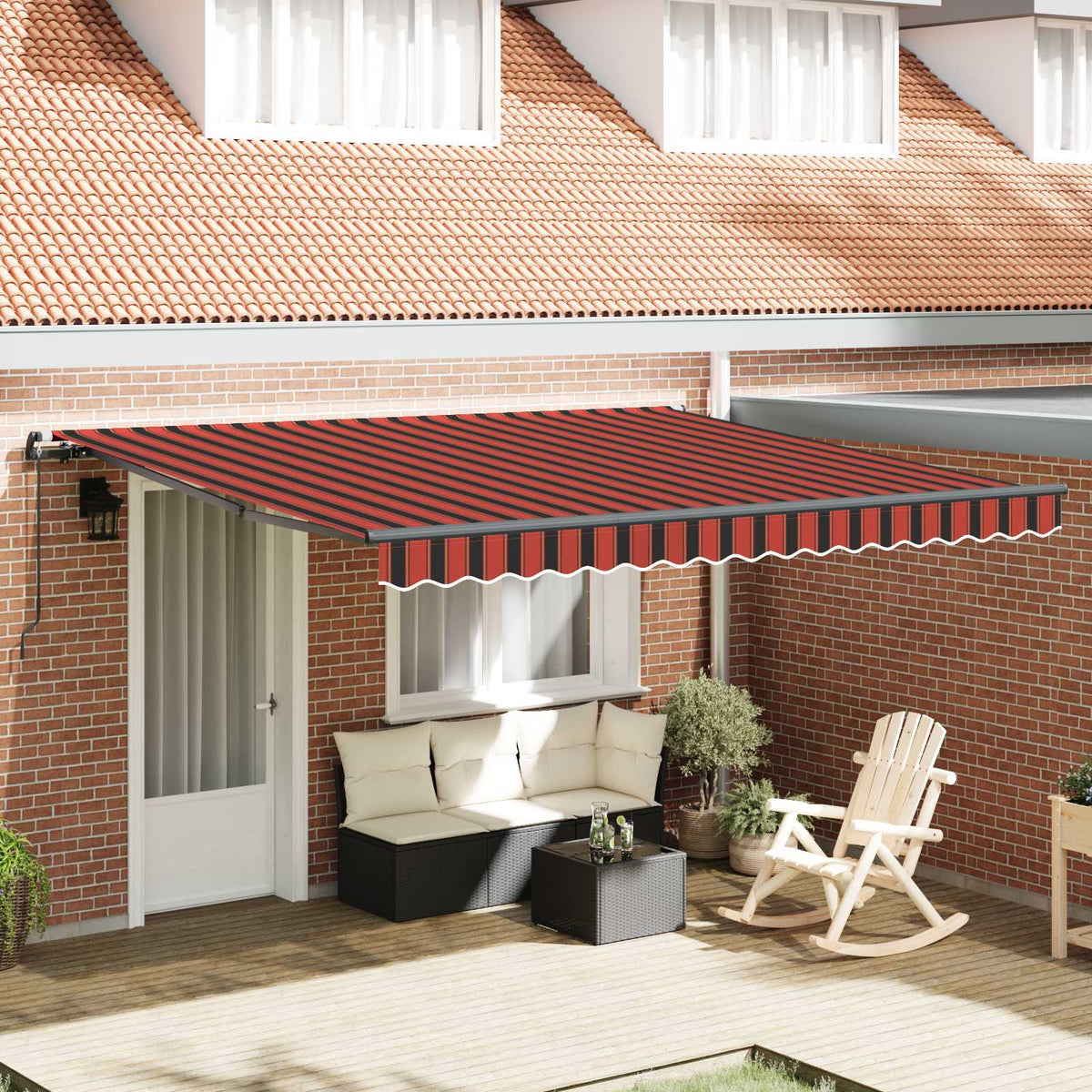 Manual Awning 4 x 3.5 m 100% Polyester with Anthracite Frame Drop 350 cm Width 400 cm Orange/black/yellow