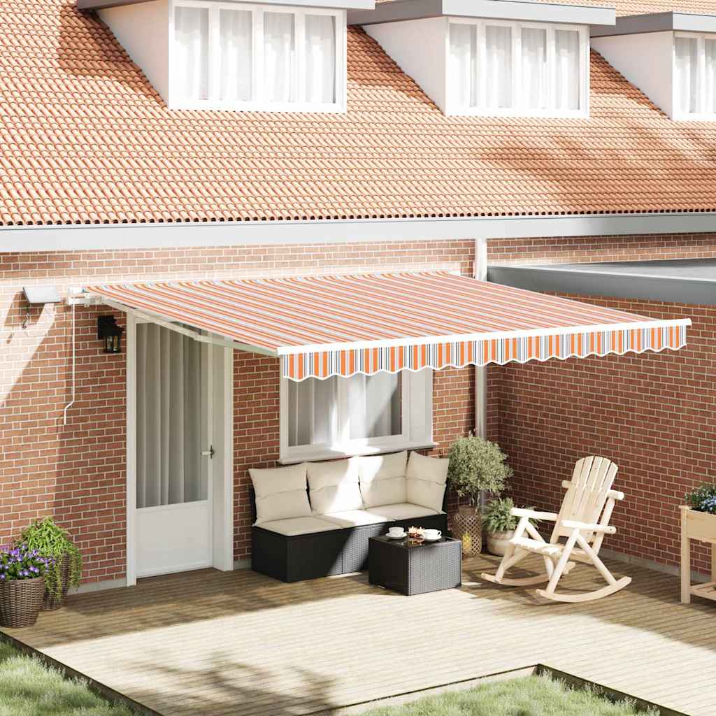 Manual Retractable Awning 400x350 cm with White Frame Orange/grey/blue/white