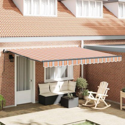 Manual Awning 4 x 3.5 m 100% Polyester with Anthracite Frame Drop 350 cm Width 400 cm Orange/grey/blue/white