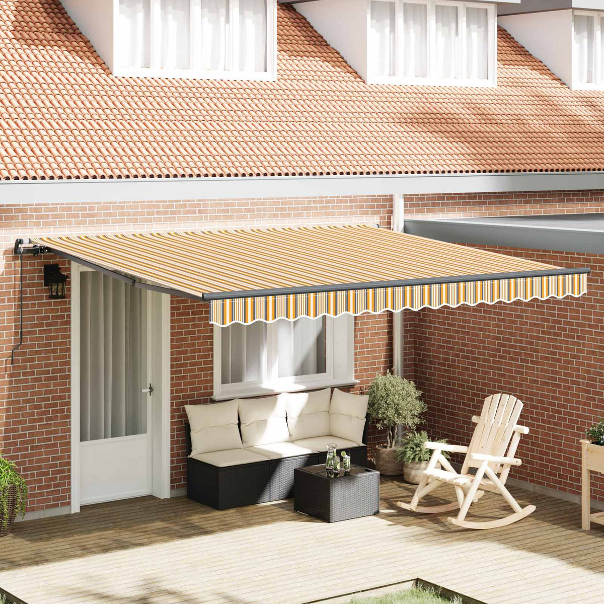Manual Awning 4 x 3.5 m 100% Polyester with Anthracite Frame Drop 350 cm Width 400 cm Yellow/grey/white
