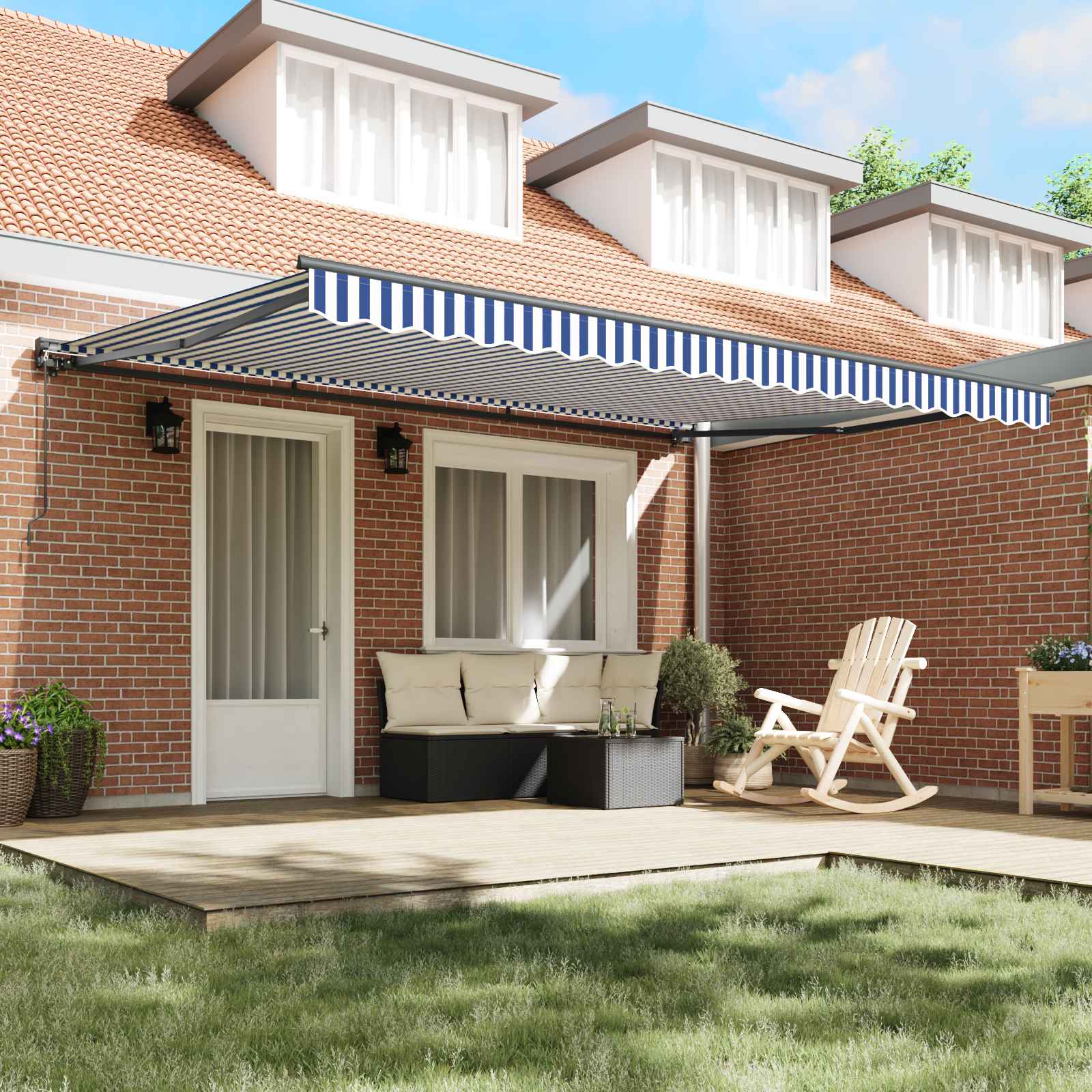 vidaXL Awning Frame Blue and White 450 x 300 cm 3