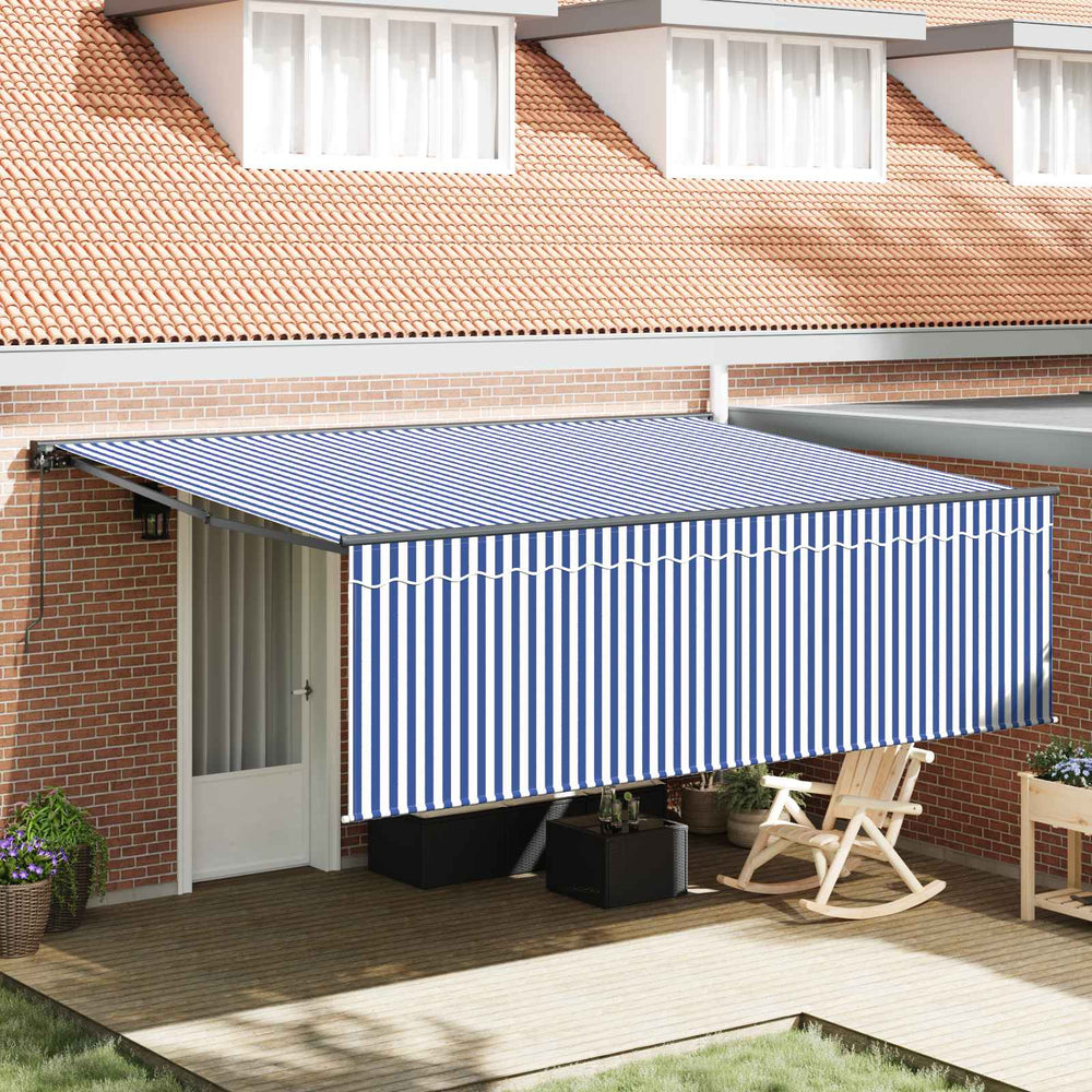 vidaXL Retractable Awning Blue and White 400 x 300 cm