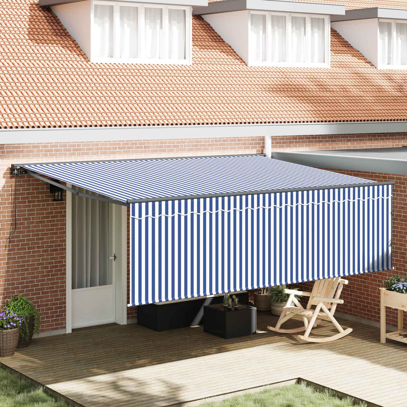 vidaXL Retractable Awning Blue and White 400 x 300 cm 1
