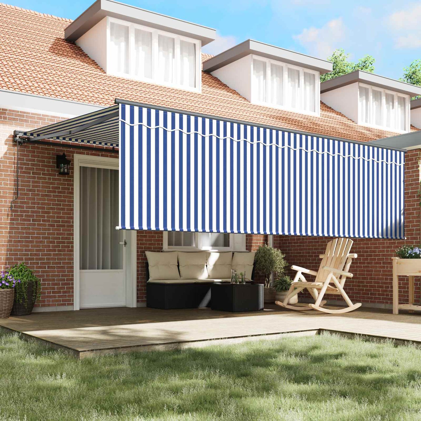 vidaXL Retractable Awning Blue and White 400 x 300 cm 3