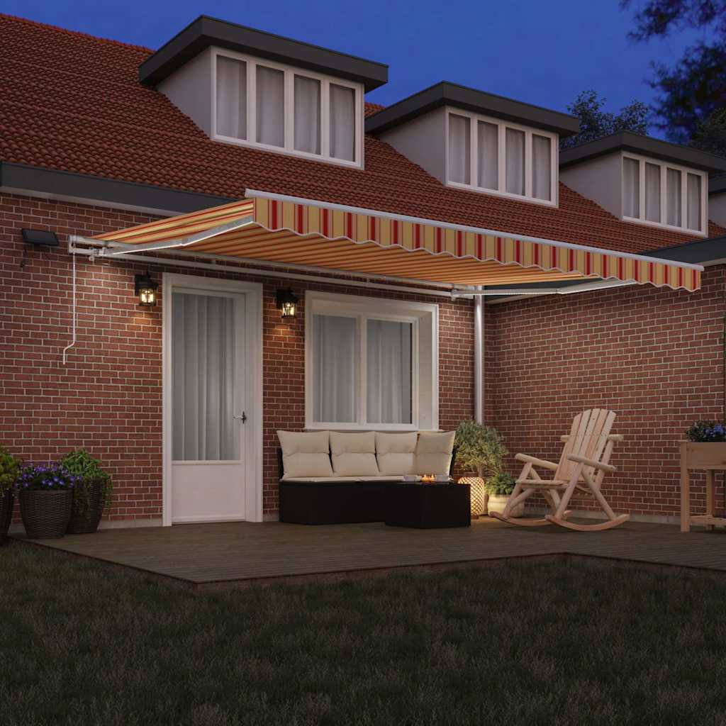 Manual Retractable Awning 450x300 cm with white frame Drop 300 cm Width 450 cm Yellow/orange/white
