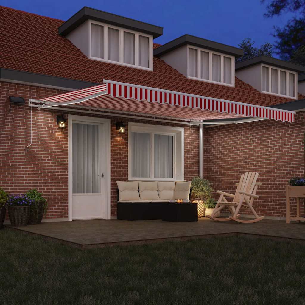Manual Retractable Awning 450x300 cm with white frame Drop 300 cm Width 450 cm Red and white