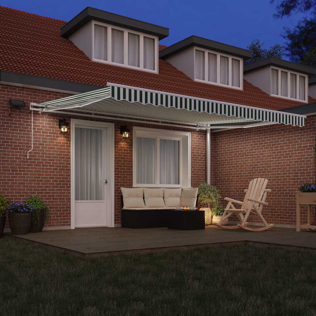 vidaXL Retractable Awning Green and White 450 x 300 cm 3