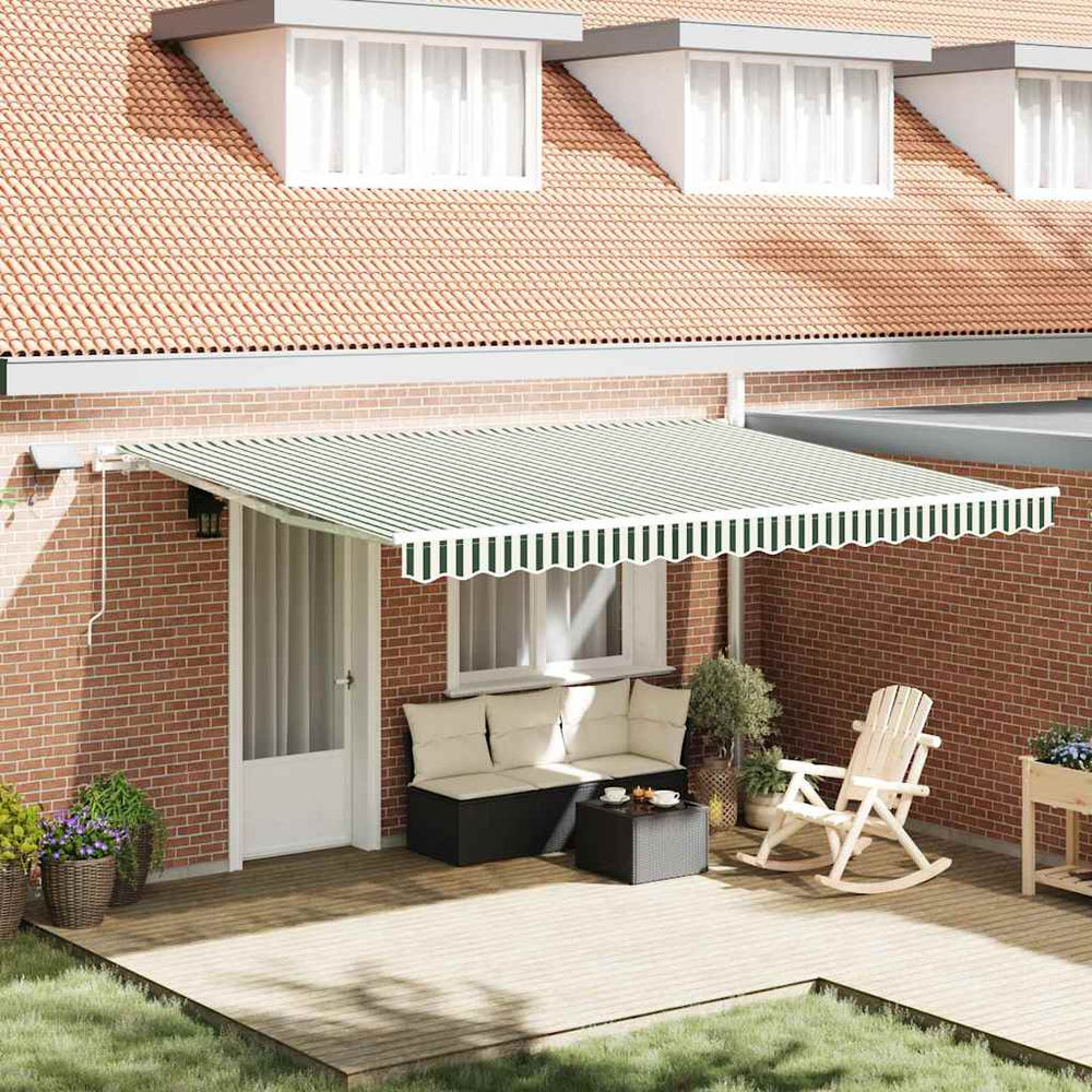 vidaXL Retractable Awning Green and White 450 x 300 cm