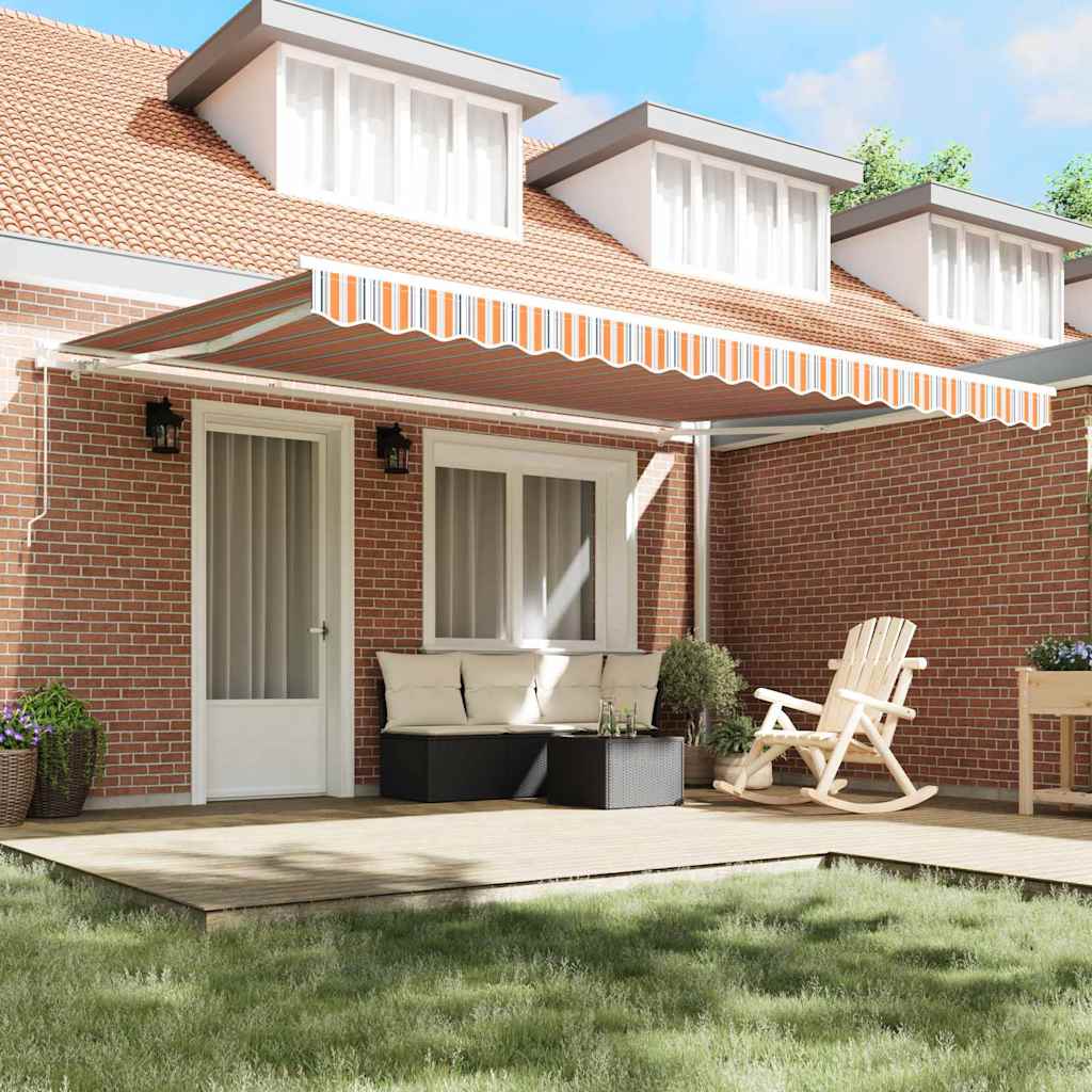 Manual Awning 4.5 x 3.5 m 100% Polyester with white frame Drop 350 cm Width 450 cm Orange/grey/blue/white