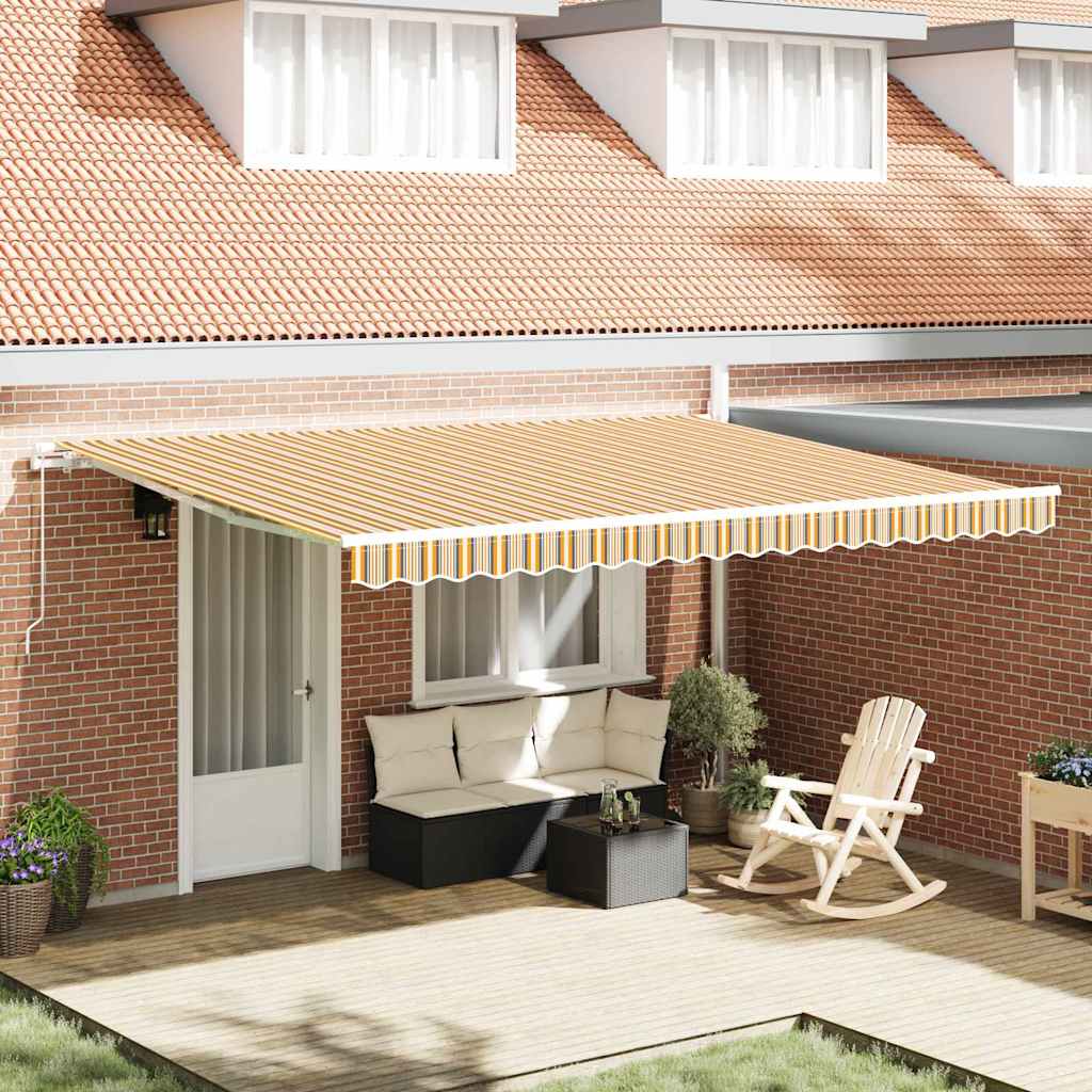 Manual Awning 4.5 x 3.5 m 100% Polyester with white frame Drop 350 cm Width 450 cm Yellow/grey/white