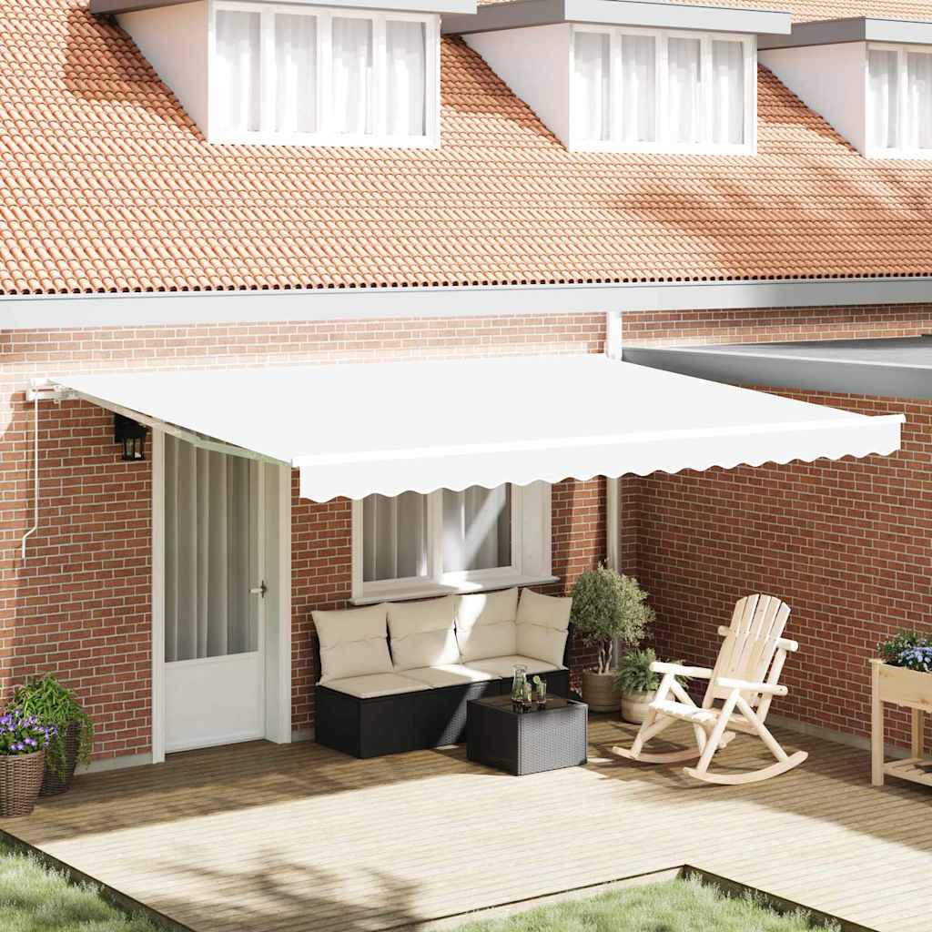 Manual Awning 4.5 x 3.5 m 100% Polyester with white frame Drop 350 cm Width 450 cm White