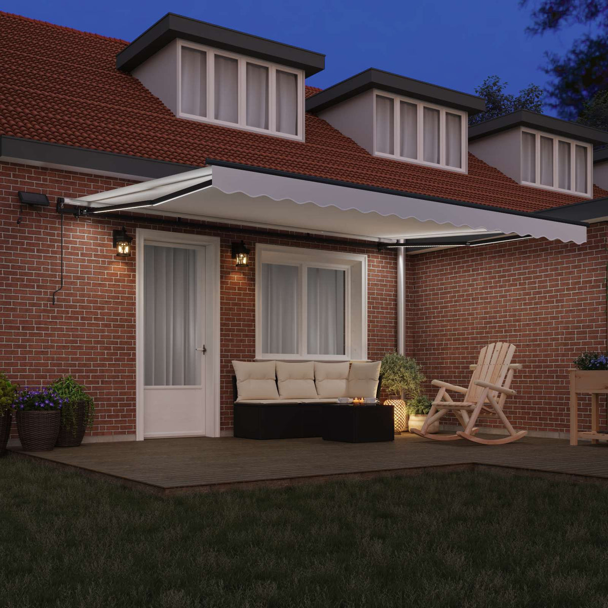 Manual Awning with Solar LED 4.5 x 3.5 m with anthracite frame Drop 350 cm Width 450 cm White