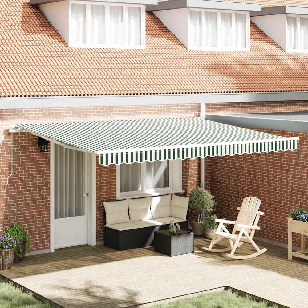 vidaXL Retractable Awning Green and White 450 x 350 x 165 cm