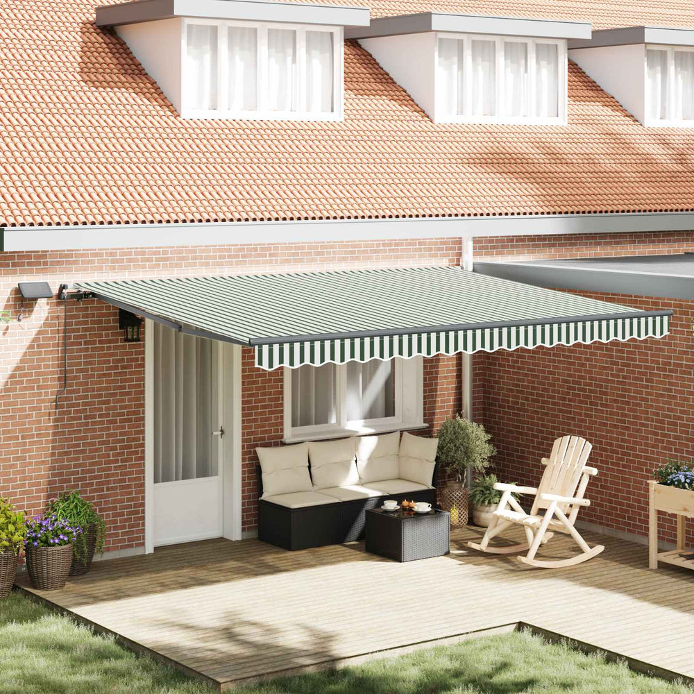 vidaXL Retractable Awning Green and White 450 x 350 cm