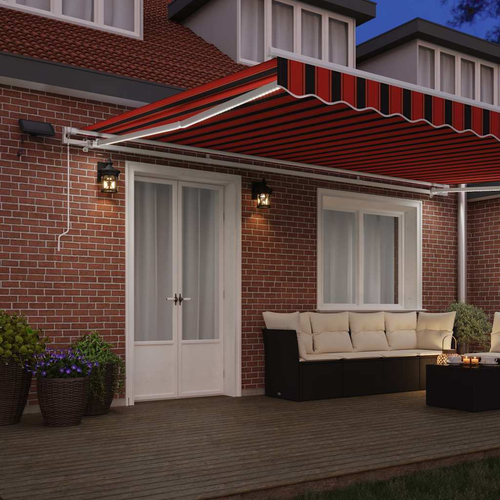 Manual Awning with Solar LED 5 x 3 m with white frame Drop 300 cm Width 500 cm Orange/black/yellow