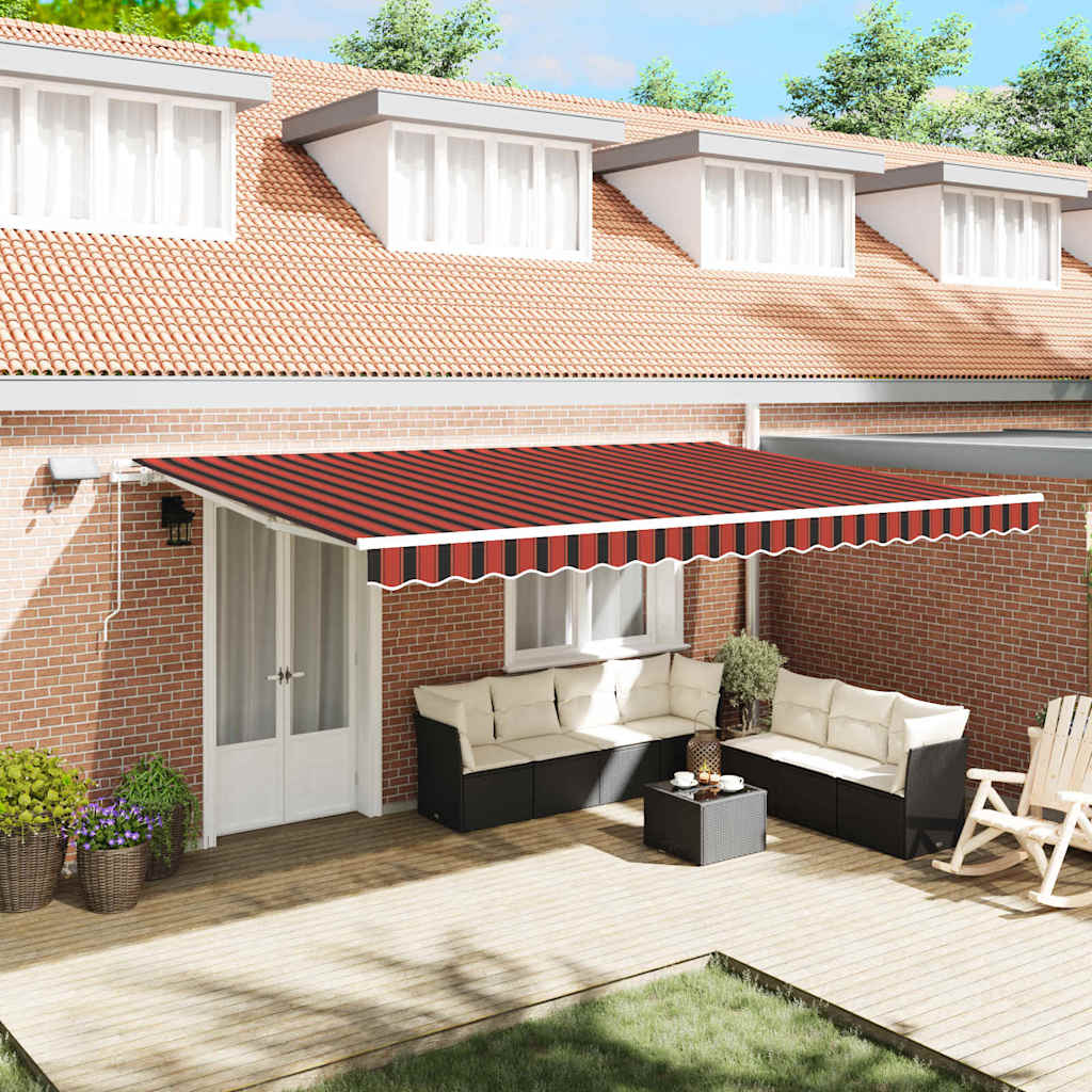 Manual Awning with Solar LED 5 x 3 m with white frame Drop 300 cm Width 500 cm Orange/black/yellow